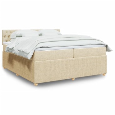 vidaXL Κρεβάτι Boxspring με Στρώμα Κρεμ 200x200cm Υφασμάτινο 1 τεμ. - Διπλό