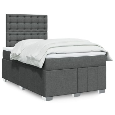 vidaXL Κρεβάτι Boxspring με Στρώμα Σκούρο Γκρι 120x200 εκ. Υφασμάτινο