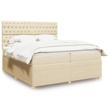vidaXL Κρεβάτι Boxspring με Στρώμα Κρεμ 200x200cm Υφασμάτινο 1 τεμ. - Διπλό