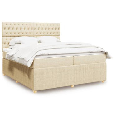 vidaXL Κρεβάτι Boxspring με Στρώμα Κρεμ 200x200cm Υφασμάτινο 1 τεμ. - Διπλό