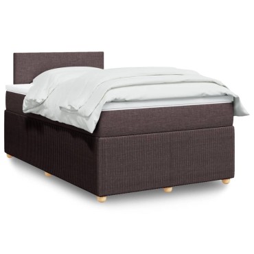 vidaXL Κρεβάτι Boxspring με Στρώμα Σκούρο Καφέ 120x190 εκ Υφασμάτινο