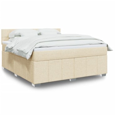 vidaXL Κρεβάτι Boxspring με Στρώμα Κρεμ 180x200cm Υφασμάτινο 1 τεμ. - Διπλό