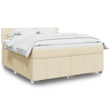 vidaXL Κρεβάτι Boxspring με Στρώμα Κρεμ 180x200cm Υφασμάτινο 1 τεμ. - Διπλό