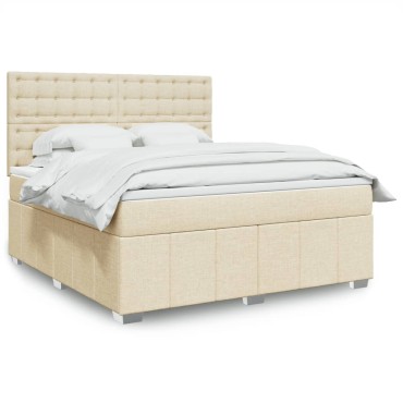 vidaXL Κρεβάτι Boxspring με Στρώμα Κρεμ 180x200cm Υφασμάτινο 1 τεμ. - Διπλό