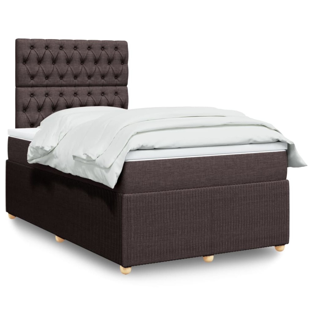 vidaXL Κρεβάτι Boxspring με Στρώμα Σκούρο Καφέ 120x190 εκ Υφασμάτινο