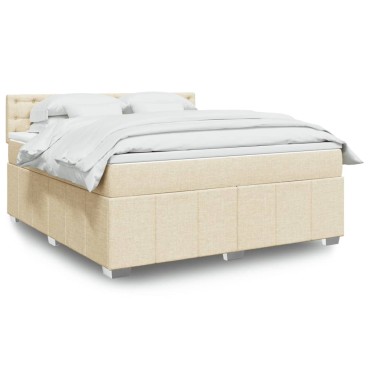 vidaXL Κρεβάτι Boxspring με Στρώμα Κρεμ 180x200cm Υφασμάτινο 1 τεμ. - Διπλό