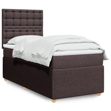 vidaXL Κρεβάτι Boxspring με Στρώμα Σκούρο Καφέ 90x200 εκ. Υφασμάτινο