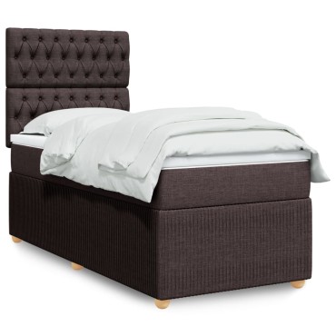 vidaXL Κρεβάτι Boxspring με Στρώμα Σκούρο Καφέ 90x200 εκ. Υφασμάτινο