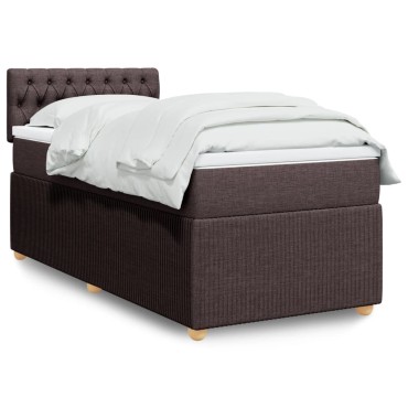 vidaXL Κρεβάτι Boxspring με Στρώμα Σκούρο Καφέ 90x200 εκ. Υφασμάτινο