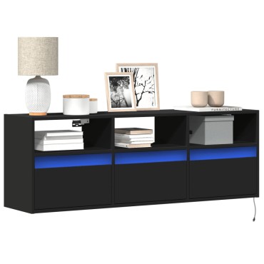 vidaXL Έπιπλο Τοίχου Τηλεόρασης με LED Μαύρο 130x31x45cm