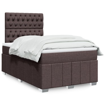 vidaXL Κρεβάτι Boxspring με Στρώμα Σκούρο Καφέ 120x200 εκ. Υφασμάτινο