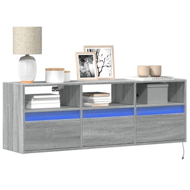 vidaXL Έπιπλο Τοίχου Τηλεόρασης με LED Γκρι Sonoma 130x31x45cm