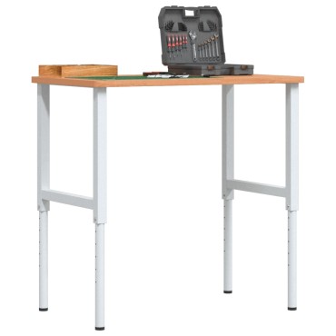 vidaXL Πάγκος Εργασίας Ορθογώνιος 100x60x(71,5-98) εκ Μασίφ Ξύλο Οξιάς