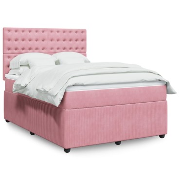 vidaXL Κρεβάτι Boxspring με Στρώμα Ροζ 140x190 εκ. Βελούδινο