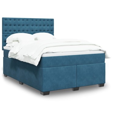 vidaXL Κρεβάτι Boxspring με Στρώμα Μπλε 140x200 εκ. Βελούδινο