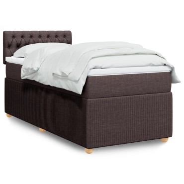 vidaXL Κρεβάτι Boxspring με Στρώμα Σκούρο Καφέ 90x190 εκ. Υφασμάτινο