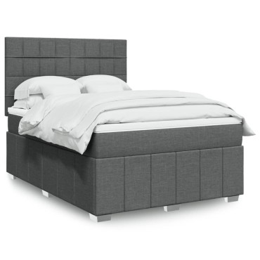 vidaXL Κρεβάτι Boxspring με Στρώμα Σκούρο Γκρι 140x190 εκ. Υφασμάτινο