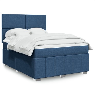 vidaXL Κρεβάτι Boxspring με Στρώμα Μπλε 140x200cm Υφασμάτινο 1 τεμ. - Διπλό