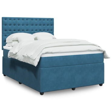 vidaXL Κρεβάτι Boxspring με Στρώμα Σκούρο Μπλε 140x200 εκ. Βελούδινο
