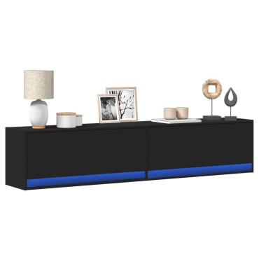 vidaXL Έπιπλο Τοίχου Τηλεόρασης με LED Μαύρο 180x31x38cm