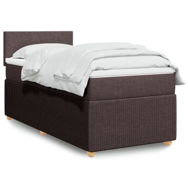 vidaXL Κρεβάτι Boxspring με Στρώμα Σκούρο Καφέ 90x190 εκ. Υφασμάτινο
