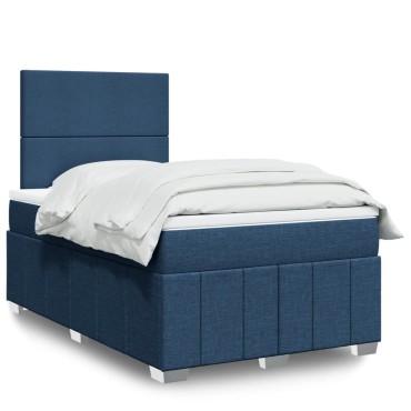 vidaXL Κρεβάτι Boxspring με Στρώμα Μπλε 120x200cm Υφασμάτινο 1 τεμ. - Μονό