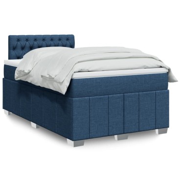 vidaXL Κρεβάτι Boxspring με Στρώμα Μπλε 120x200cm Υφασμάτινο 1 τεμ. - Μονό