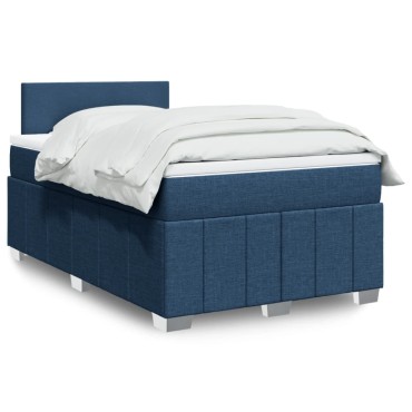 vidaXL Κρεβάτι Boxspring με Στρώμα Μπλε 120x200cm Υφασμάτινο 1 τεμ. - Μονό