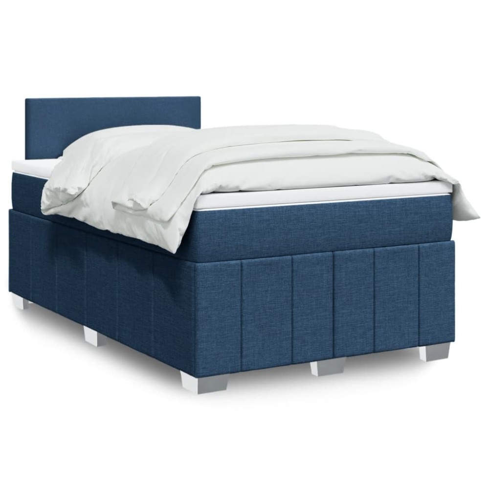 vidaXL Κρεβάτι Boxspring με Στρώμα Μπλε 120x200cm Υφασμάτινο 1 τεμ. - Μονό