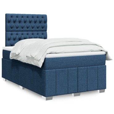 vidaXL Κρεβάτι Boxspring με Στρώμα Μπλε 120x200cm Υφασμάτινο 1 τεμ. - Μονό