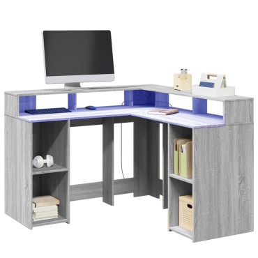 vidaXL Γραφείο με LED Γκρι Sonoma 130x130x91cm Επεξεργ. Ξύλο 1 τεμ.