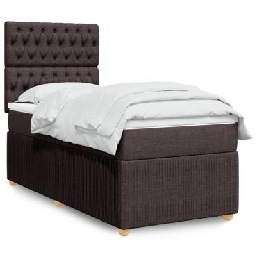 vidaXL Κρεβάτι Boxspring με Στρώμα Σκούρο Καφέ 100x200 εκ. Υφασμάτινο