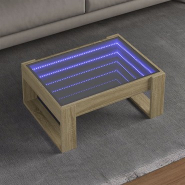 vidaXL Τραπεζάκι Σαλονιού Άπειρο Φως LED Sonoma Δρυς 70x53x30cm 1 τεμ.