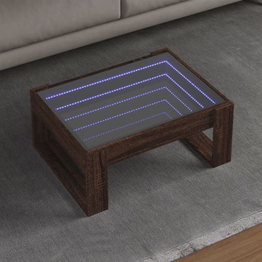 vidaXL Τραπεζάκι Σαλονιού Άπειρο Φως LED Καφέ Δρυς 70x53x30cm 1 τεμ.