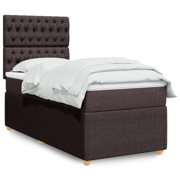 vidaXL Κρεβάτι Boxspring με Στρώμα Σκούρο Καφέ 100x200 εκ. Υφασμάτινο