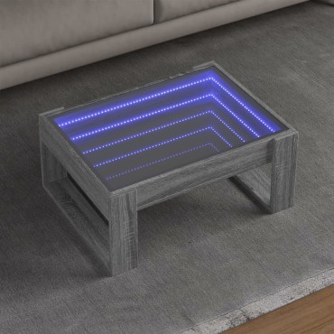 vidaXL Τραπεζάκι Σαλονιού Άπειρο Φως LED Γκρι Sonoma 70x53x30cm 1 τεμ.