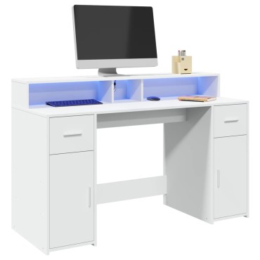 vidaXL Γραφείο με LED Λευκό 140x55x91cm από Επεξεργασμένο Ξύλο 1 τεμ.
