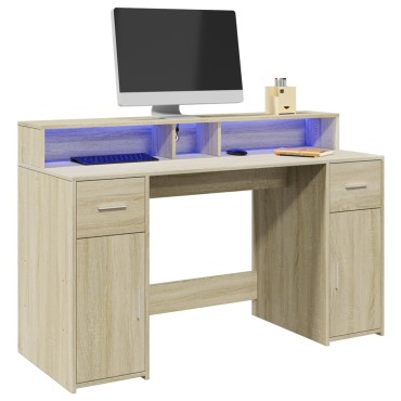 vidaXL Γραφείο με LED Sonoma δρυς 140x55x91cm Επεξεργ. Ξύλο 1 τεμ.