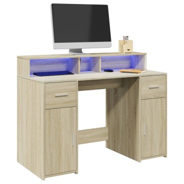 vidaXL Γραφείο με LED Sonoma δρυς 120x55x91cm Επεξεργ. Ξύλο 1 τεμ.