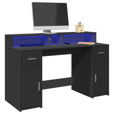 vidaXL Γραφείο με LED Μαύρο 140x55x91cm από Επεξεργασμένο Ξύλο 1 τεμ.
