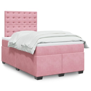 vidaXL Κρεβάτι Boxspring με Στρώμα Ροζ 120x190cm Βελούδινο 1 τεμ. - Μονό