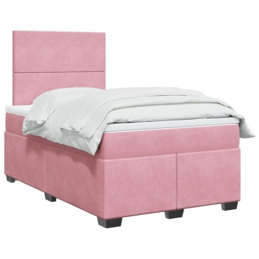 vidaXL Κρεβάτι Boxspring με Στρώμα Ροζ 120x190cm Βελούδινο 1 τεμ. - Μονό