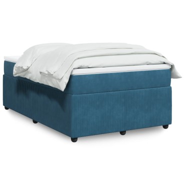 vidaXL Κρεβάτι Boxspring με Στρώμα Σκούρο Μπλε 120x190 εκ. Βελούδινο