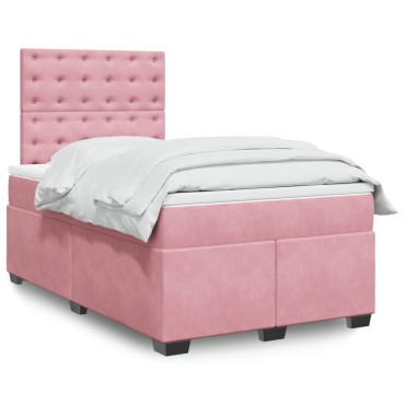 vidaXL Κρεβάτι Boxspring με Στρώμα Ροζ 120x190cm Βελούδινο 1 τεμ. - Μονό