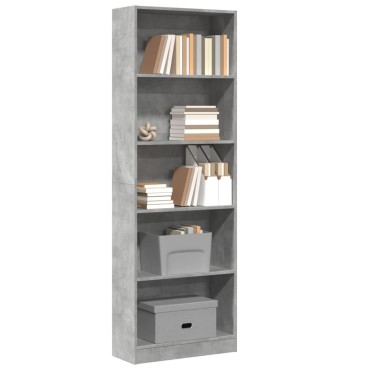 vidaXL Βιβλιοθήκη Γκρι Σκυροδέματος 60x24x176cm Επεξεργ. Ξύλο 1 τεμ.