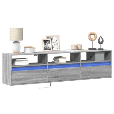 vidaXL Έπιπλο Τοίχου Τηλεόρασης με LED Γκρι Sonoma 180x31x45cm