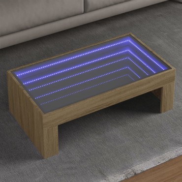 vidaXL Τραπεζάκι Σαλονιού Άπειρο Φως LED Sonoma Δρυς 90x50x30cm 1 τεμ.