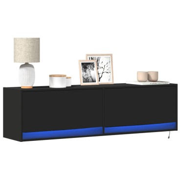 vidaXL Έπιπλο Τοίχου Τηλεόρασης με LED Μαύρο 140x31x38cm