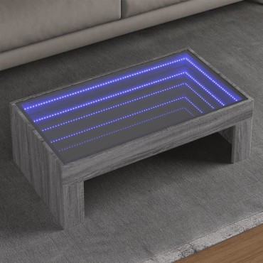 vidaXL Τραπεζάκι Σαλονιού Άπειρο Φως LED Γκρι Sonoma 90x50x30cm 1 τεμ.