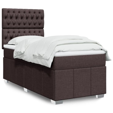 vidaXL Κρεβάτι Boxspring με Στρώμα Σκούρο Καφέ 100x200 εκ. Υφασμάτινο